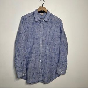 Anthropology Postmark Striped Floral Button Up Collar Long Sleeve Blouse Shirt